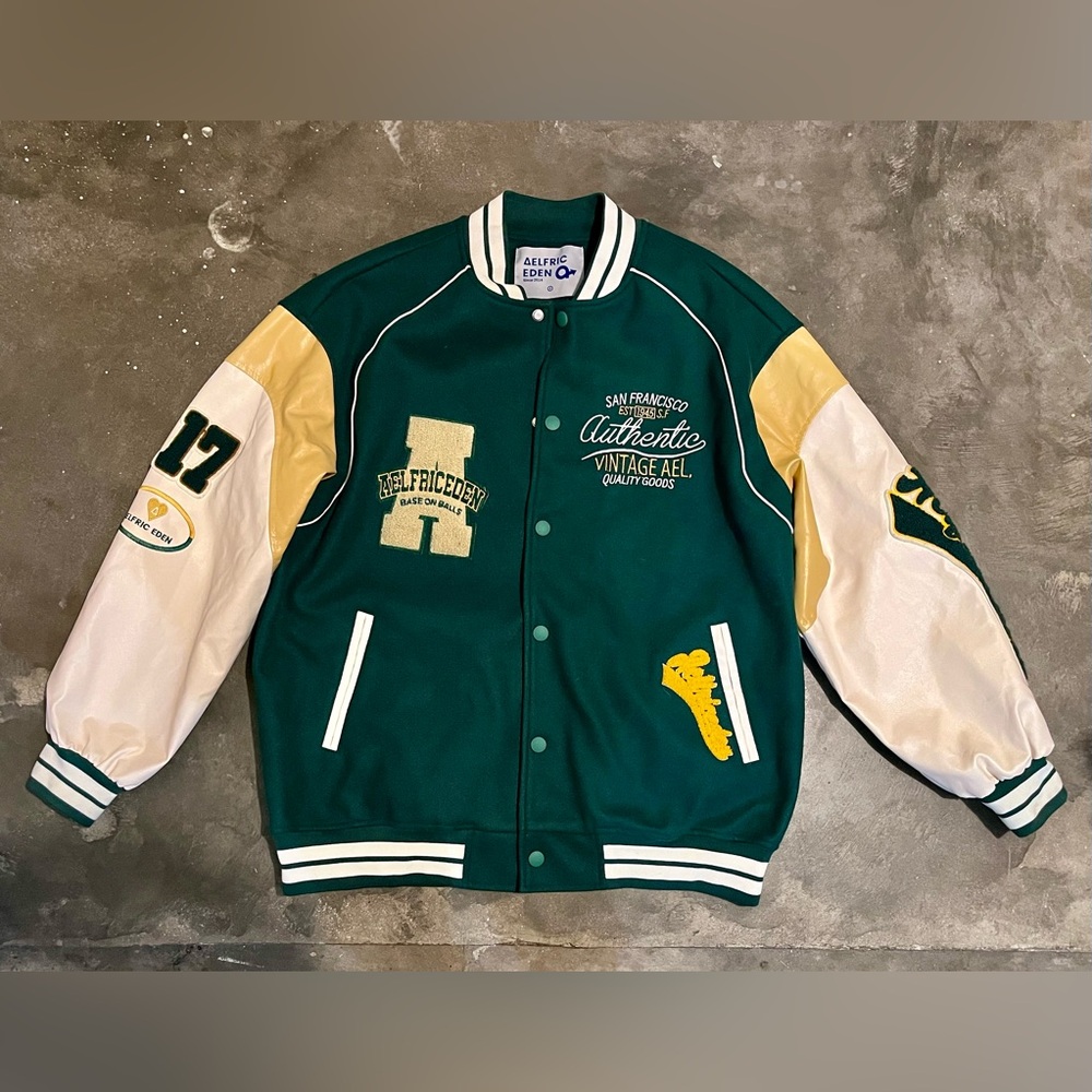 Aelfric Eden Green and Cream Bomber Jacket